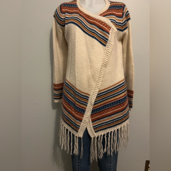 Forever 21, M/L cardigan sweater, vibrant, rich colors, cream, rust, blues - Picture 2 of 6